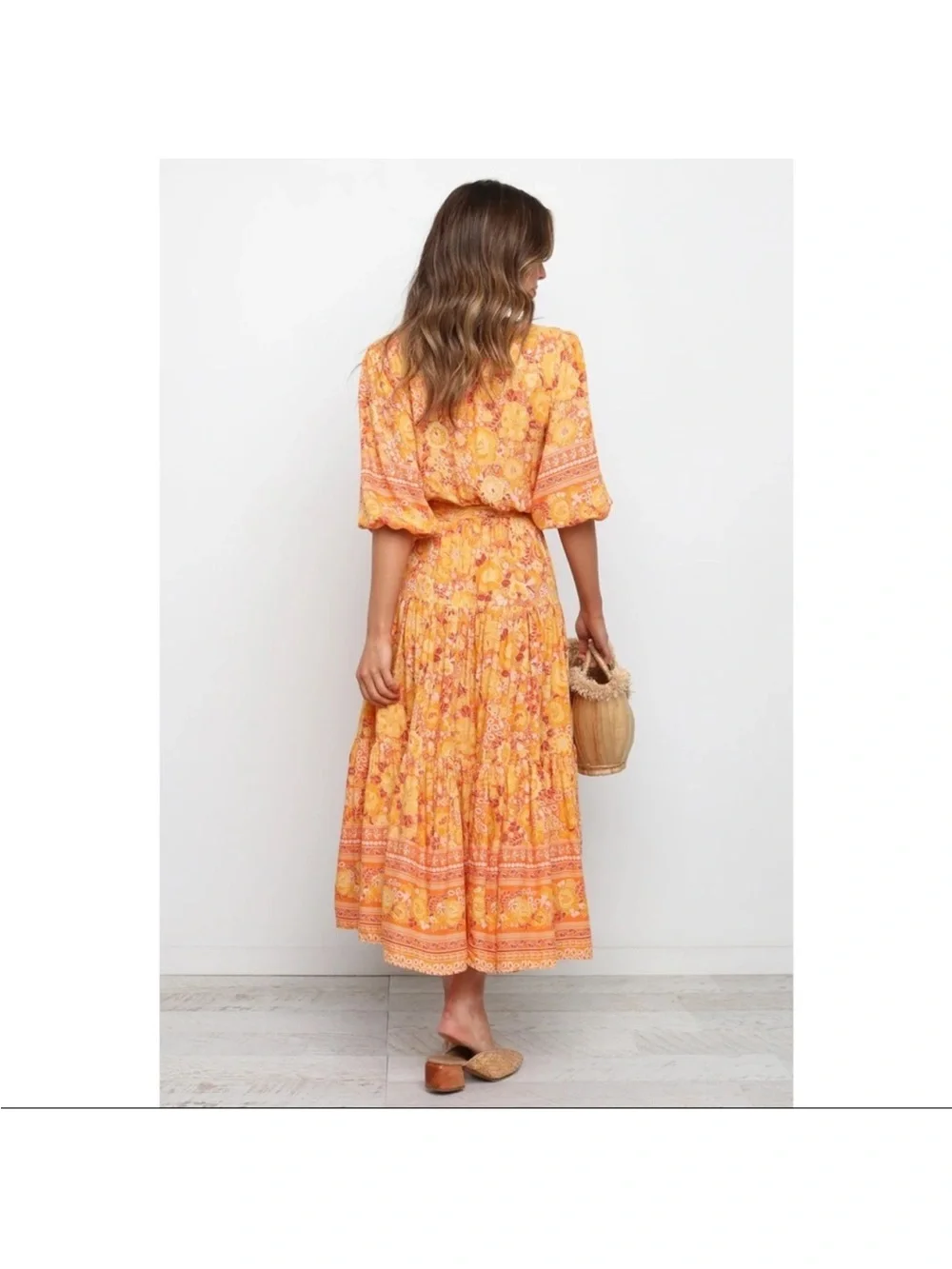 Petal & Pup Yellow-Orange Floral Tie-Waist Maxi Dress - Picture 2 of 4